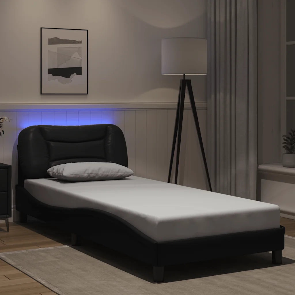 Letto singolo | Letto per adulti | Giroletto con LED senza Materasso Hvar Nero 80x200 cm