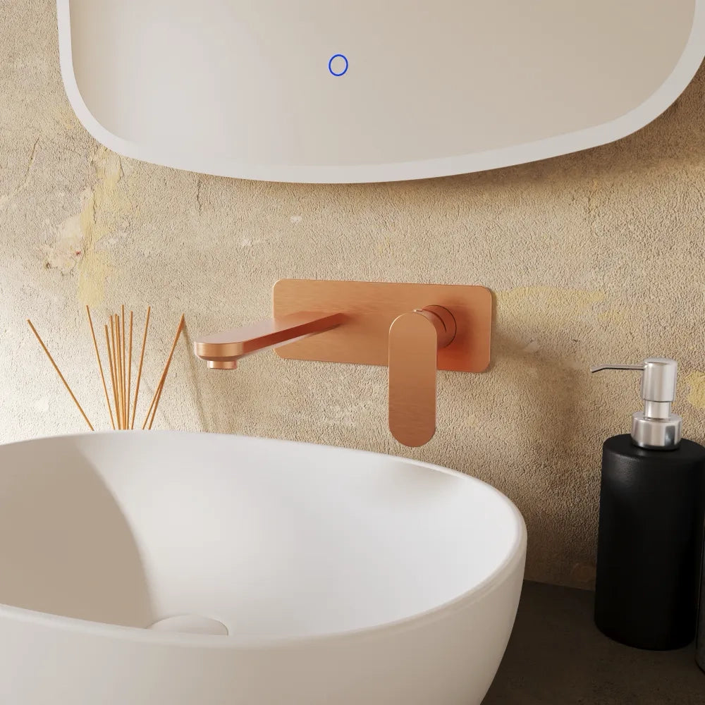 Set miscelatori lavabo ad incasso placca squadrata bidet miscelatore esterno vasca rame spazzolato | Margot