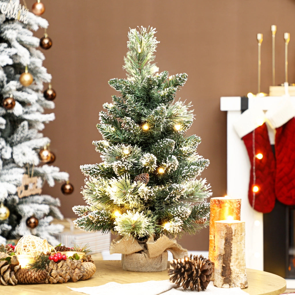 Albero di Natale Piccolo Innevato 60 cm  64 Rami e Pigne con 35 LED