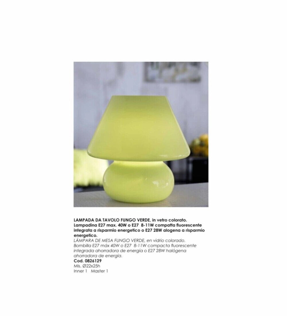 Lampada Da Tavolo Fungo H24.8Verde Vetro - Bizzotto