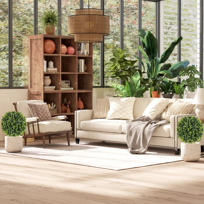 Pianta artificiale a sfera di bosso 2 pezzi con picchetto da terra in plastica verde resistente ai raggi UV Ø 40 × 56 cm
