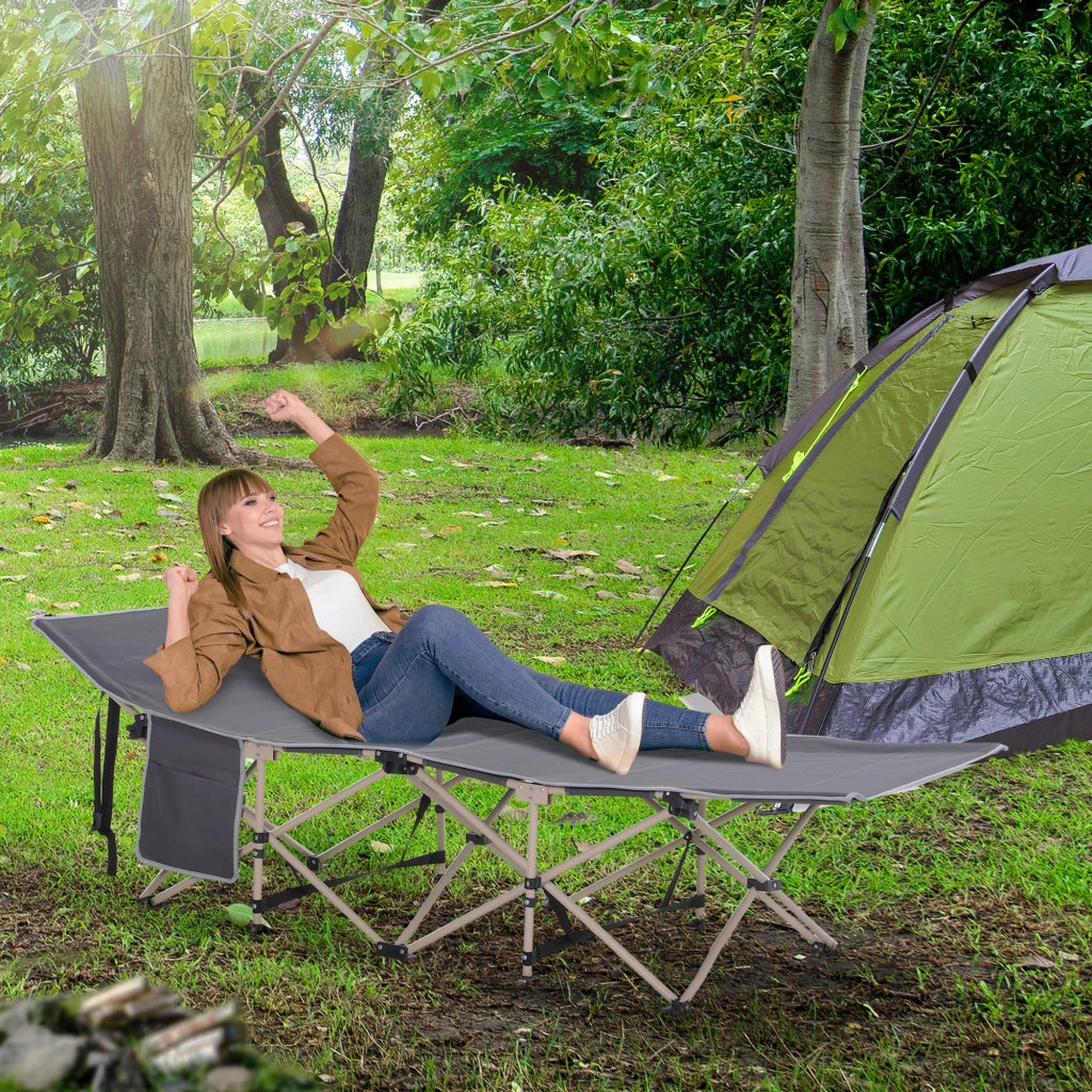 Brandina da Campeggio Pieghevole 190 x 68 x 52 cm Lettino Grigio con Borsa di Trasporto Resistente alle Intemperie