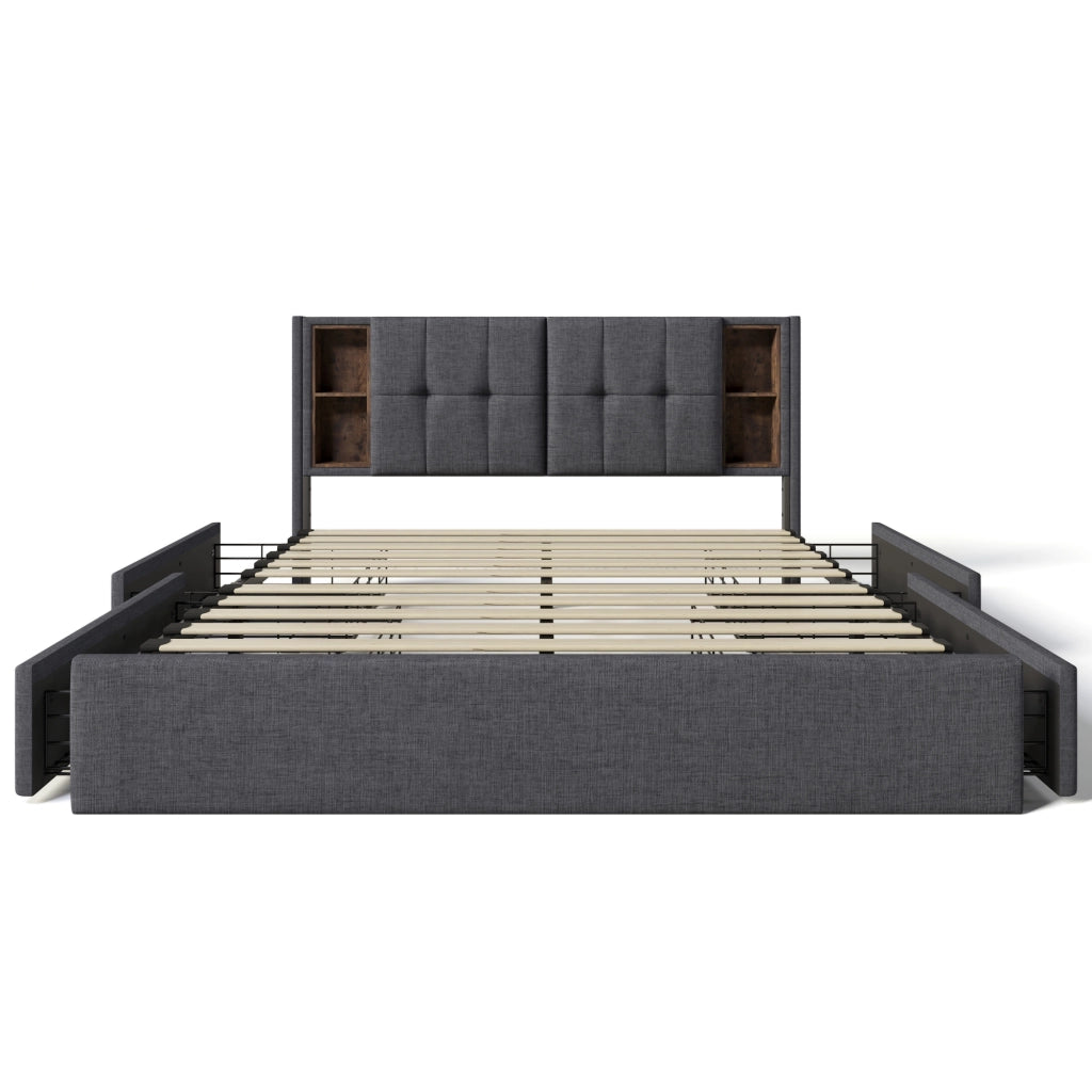 Letto imbottito matrimoniale 160x200 grigio con materasso
