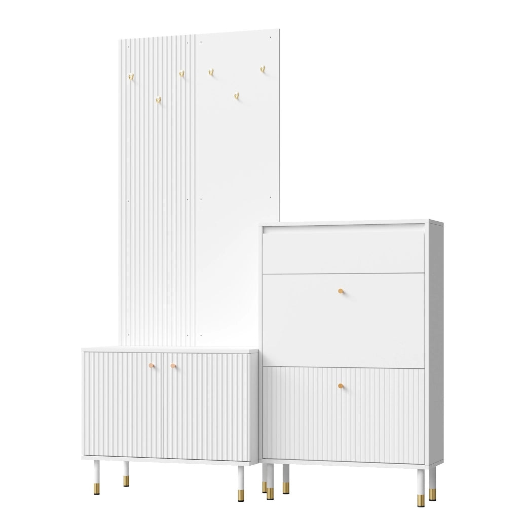 Set guardaroba modulare bianco con scarpiera e appendiabiti