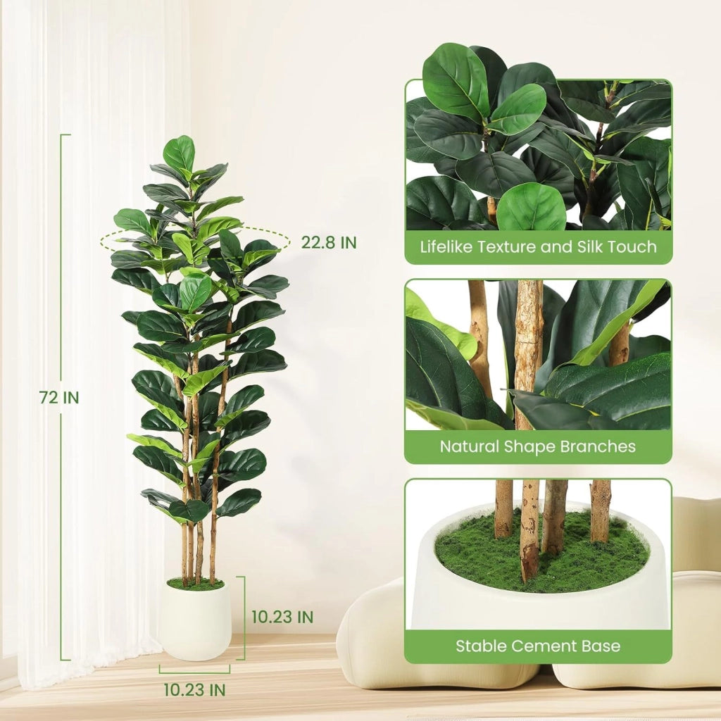 Ficus Lyrata Artificiale 180 cm Pianta Finta da Interno con Vaso per Casa e Ufficio