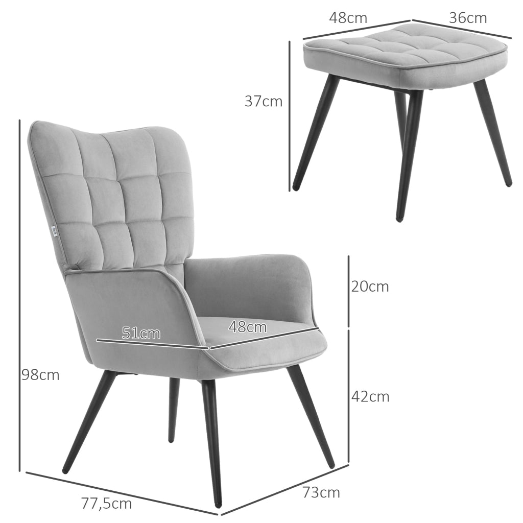 POLTRONA con pouf Set da 2 pezzi 73x77,5x98 cm grigio chiaro