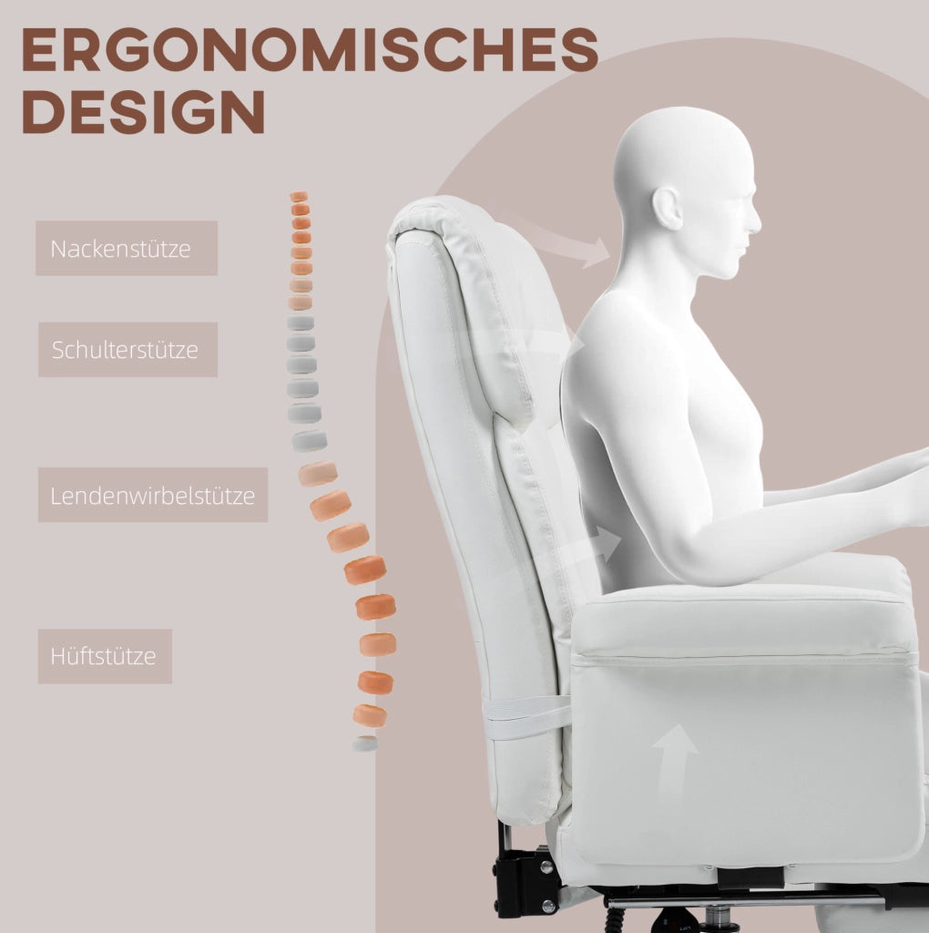 Sedia da ufficio ergonomica bianca con poggiapiedi