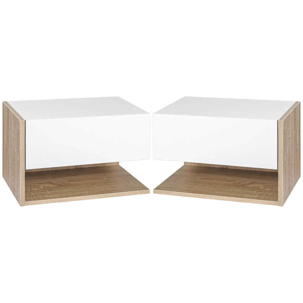 Tavolini da notte a muro ¨C Minimal ¨C Bianco e effetto quercia