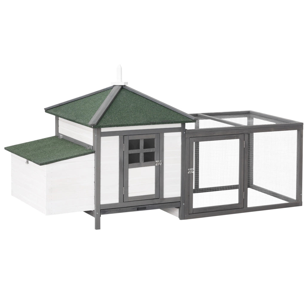 Pollaio in legno massiccio con trespolo, rampa, nido e cassetto escrementi ¨C Xylo ¨C 196x76x97 cm grigio bianco