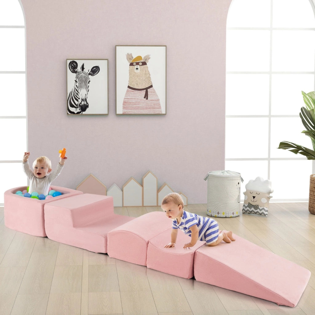 Set di gioco in schiuma a 5 pezzi per bambini con piscina di palline coperture lavabili, Blocchi blocchi creativi palline non incluse Roseo