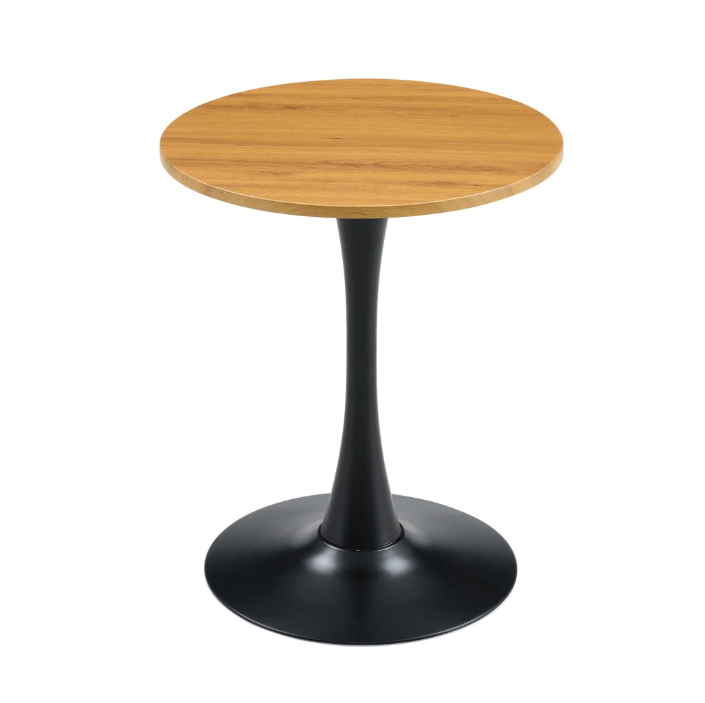 Tavolino tondo MDF 60 cm con piano termoformato effetto legno e base nera