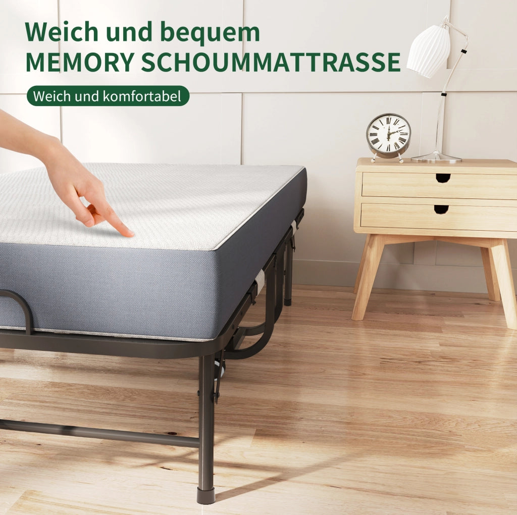 Letto pieghevole singolo 190×78 cm con materasso in memory foam 9,5 cm, struttura metallica robusta e ruote bloccabili