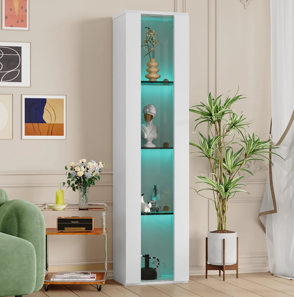 Vetrina 40x29x170 cm a 4 ripiani con LED multicolore controllato via app; bianca