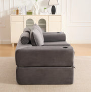 Divano letto in corduroy a due posti con schiuma ad alta densità e molle, con cuscini memory e porta bevande, facile da montare