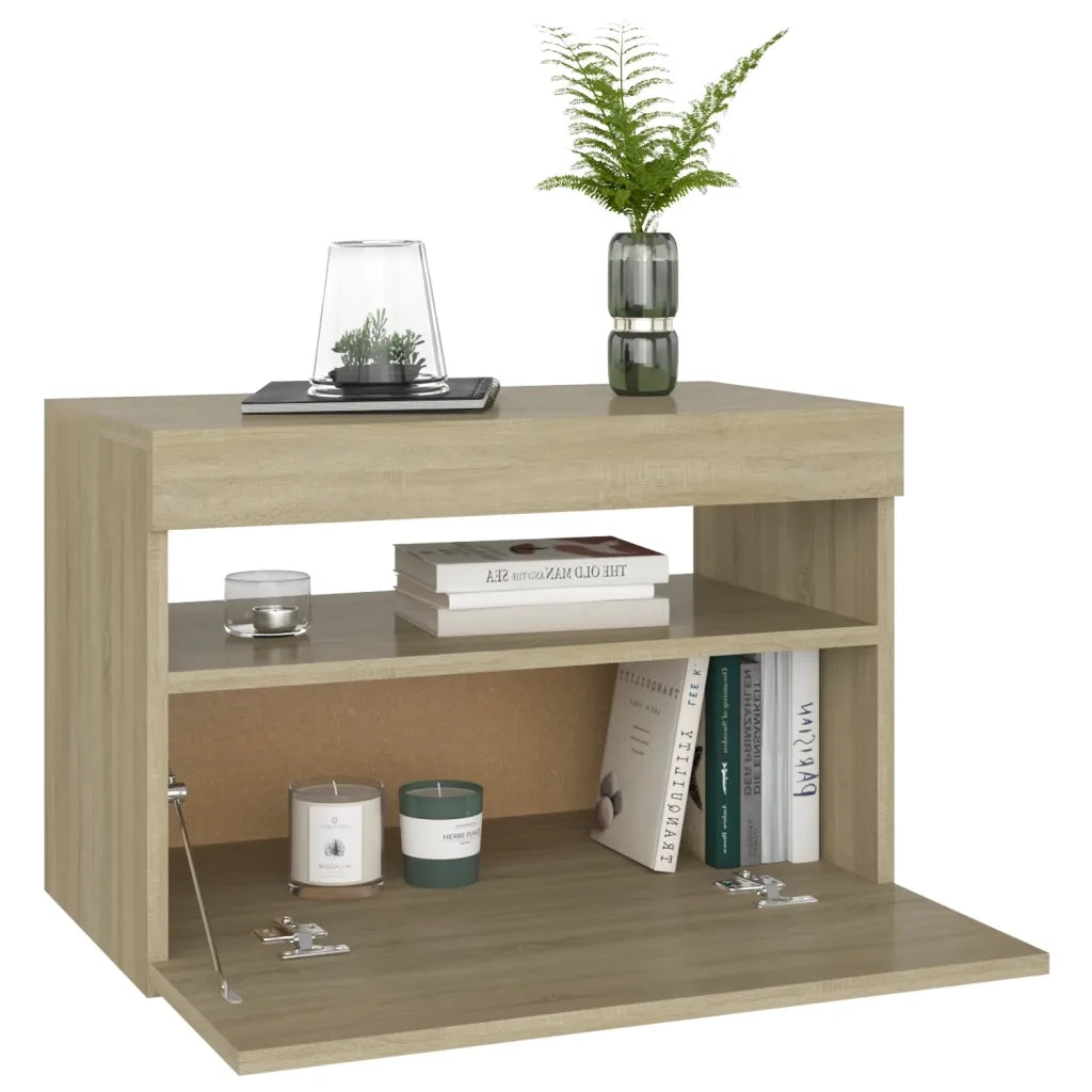 Set di 2 Comodini | Armadio da Notte | Mobiletto da notte con Luci LED Rovere Sonoma 60x35x40 cm