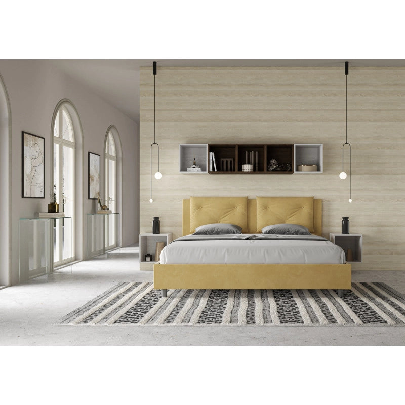 Letto imbottito Matrimoniale 170x200 cm Appia - Contenitore,Microfibra,Ocra