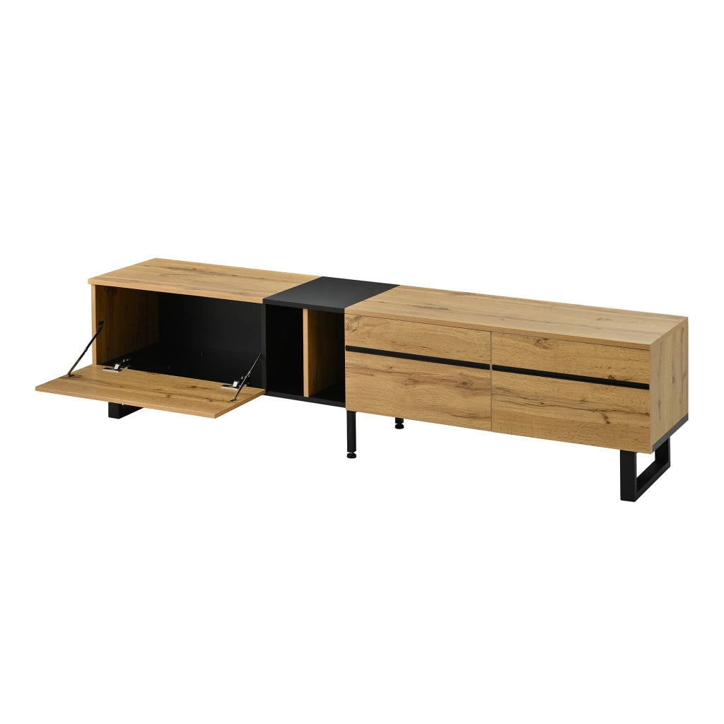 Mobile TV con anta a ribalta vani aperti e due ante in pannello truciolare color legno 180 × 38 × 45 cm