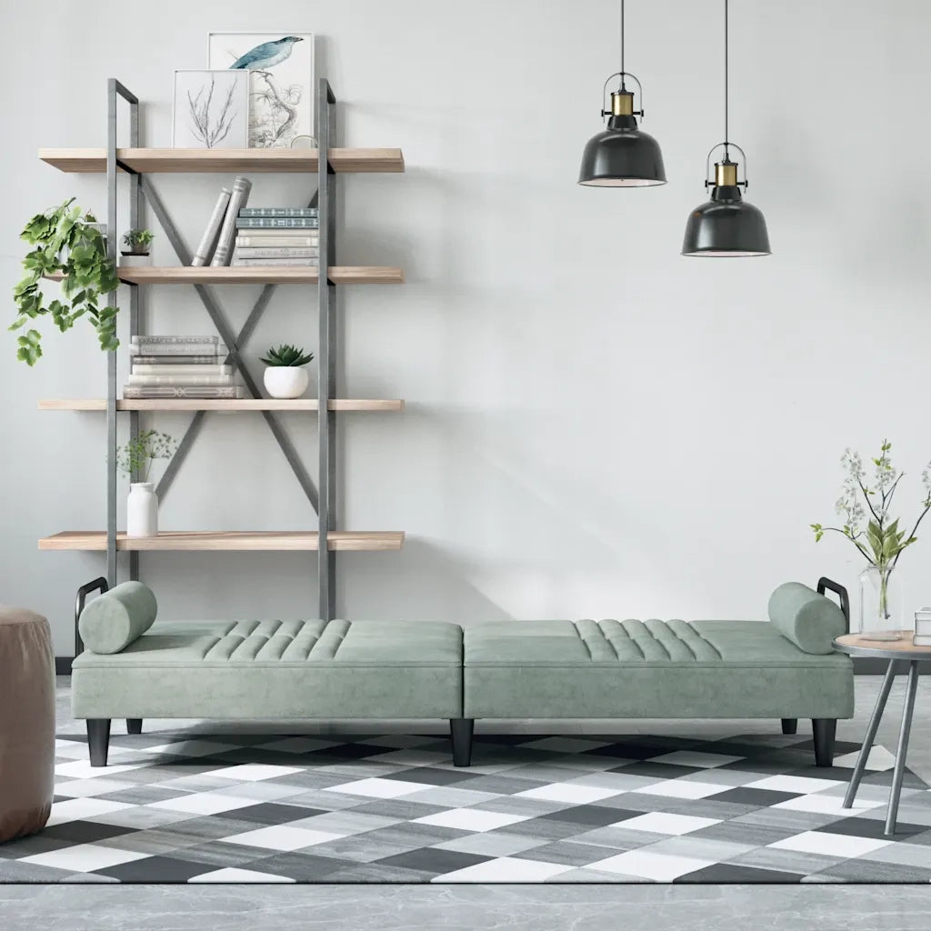 Divano letto | Sof¨¤ letto | Letto singolo con Braccioli Grigio Chiaro in Velluto