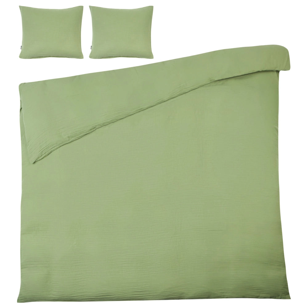 Set copripiumino e federa in mussola di cotone verde 220 x 240 cm per camera da letto moderna