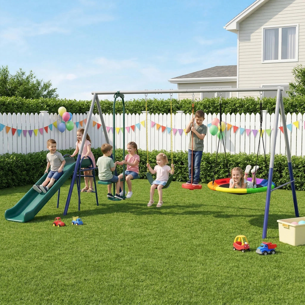 Altalena da giardino 5 in 1 con scivolo regolabile ¨C Xylo ¨C 382x196x203 cm multicolore