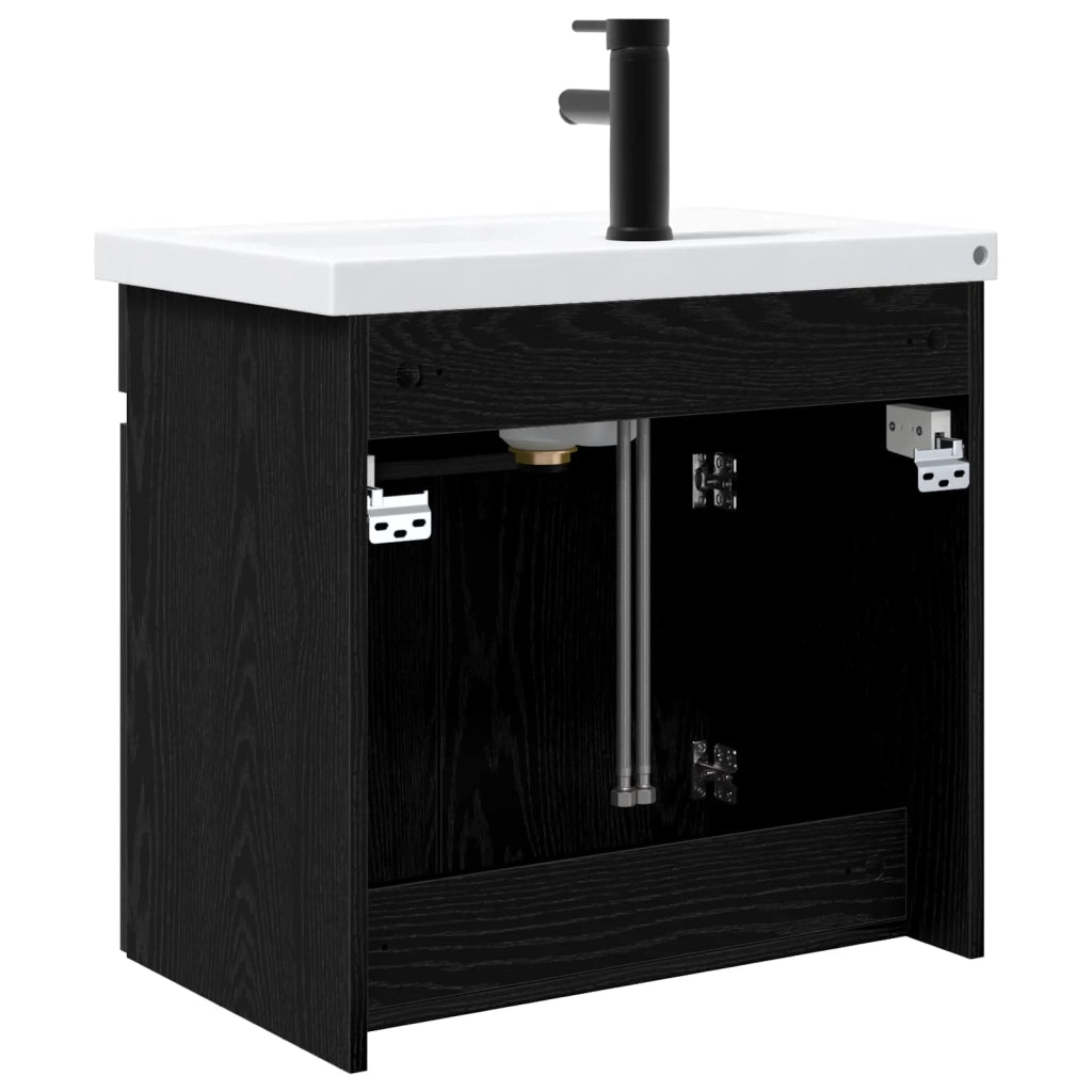 Mobile Bagno | Armadio da bagno con rubinetto Rovere Nero 61 x 40 x 74,5 cm