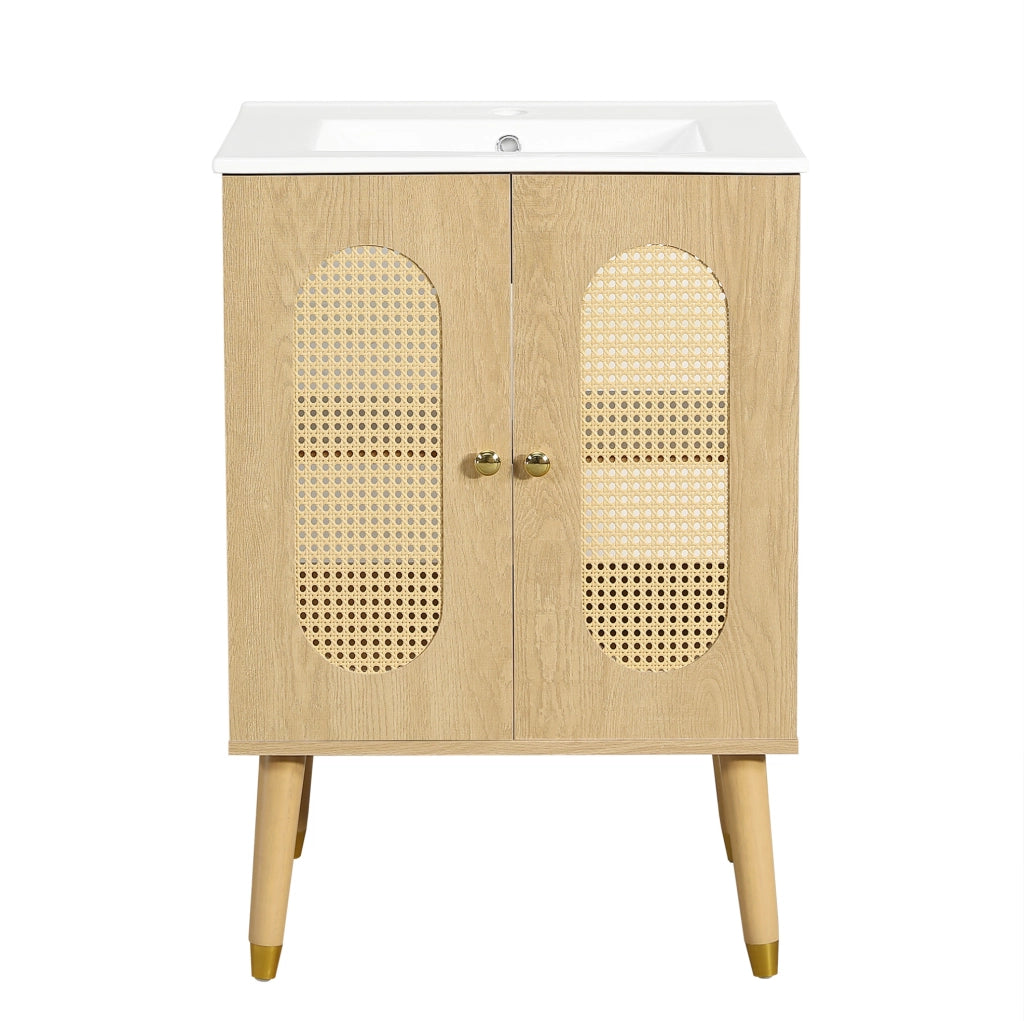 MOBILE BAGNO 61x47x89 cm con Lavabo in Ceramica MDF Effetto Legno Naturale