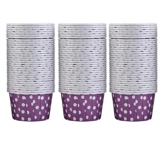 Cupcake in forma di Cupcake 100 pezzi - Muffin in forma rotonda profonda - Coperture in carta - Disegno a strisce viola - Per feste a casa/Tra le nozze - Alta qualità