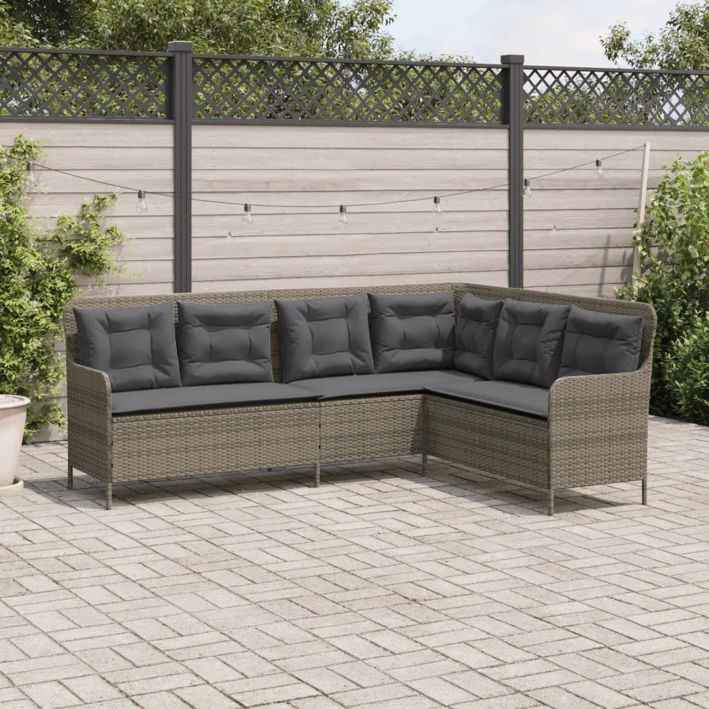 Divano da Giardino con Cuscini a L-Sofa da Giardino-Divano da esterno Grigio in Polyrattan