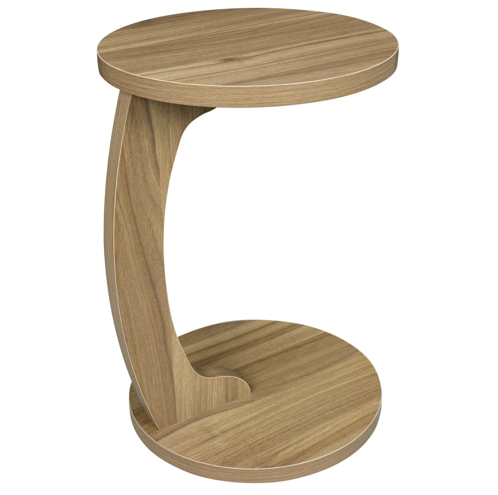 Tavolino rotondo a forma di C in MDF classe E1 effetto quercia chiara 38x55 cm