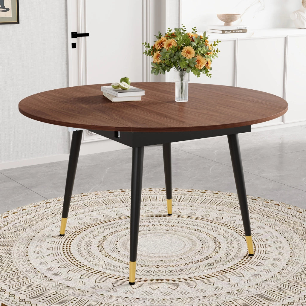 Tavolo da pranzo allungabile rotondo trasformabile in ovale in MDF e metallo color noce 135 × 85 × 77 cm