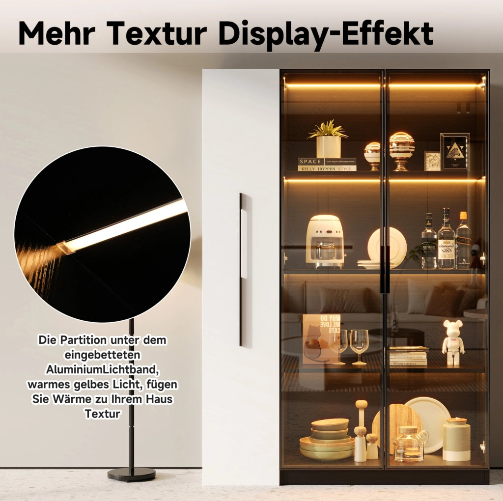 Vetrina LED 110;5x35x160 cm con anta in vetro e vano estraibile in MDF; nera
