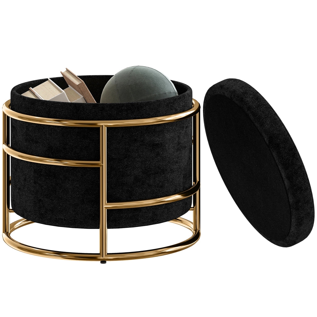 Pouf con contenitore imbottito ¨C Minimal ¨C telaio metallo dorato, nero