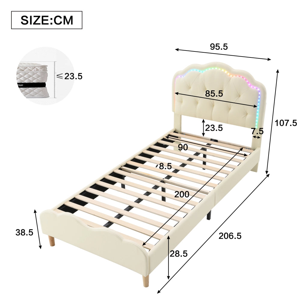 letto imbottito pu beige 90x200 cm