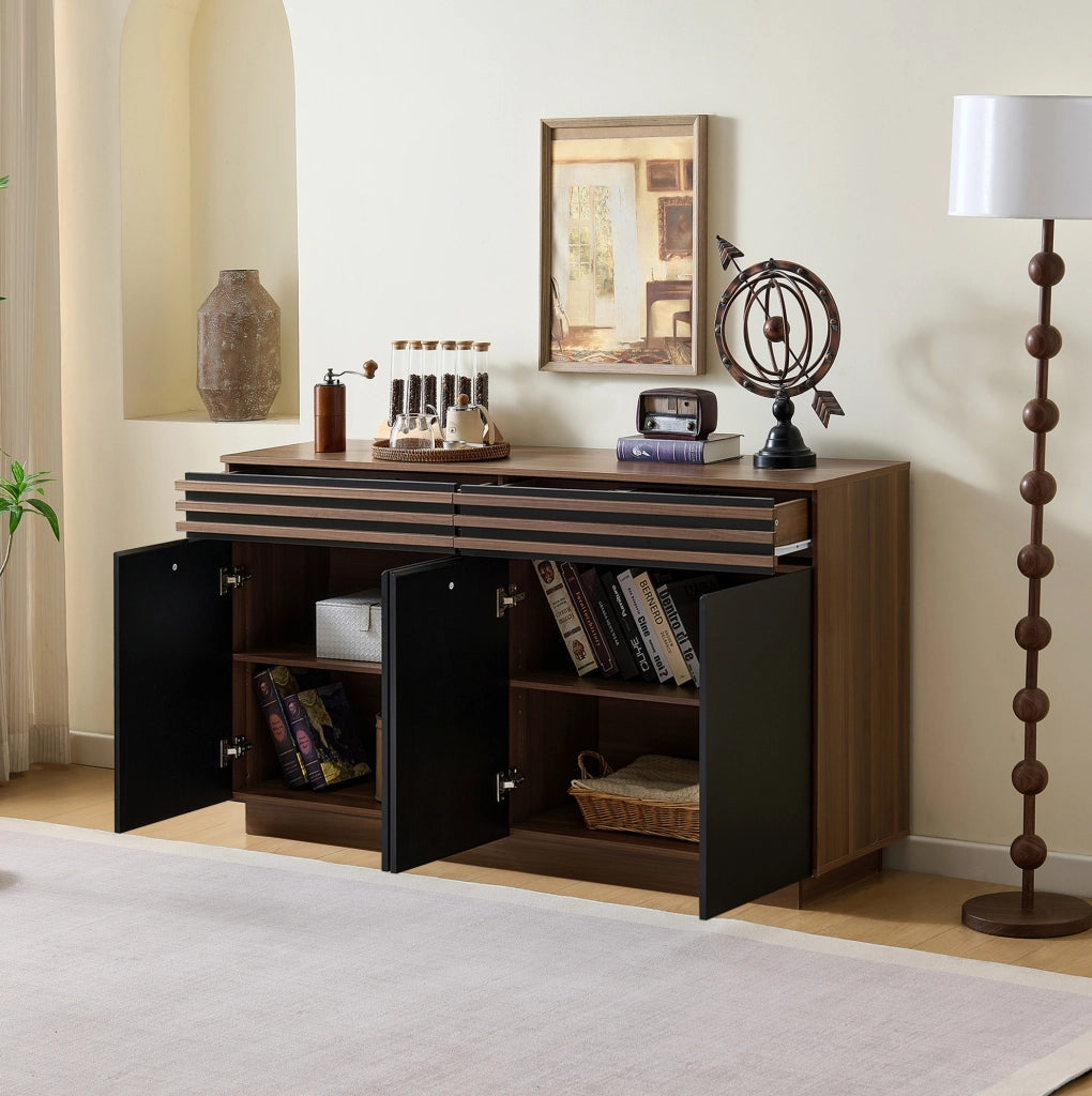 Sideboard moderno in MDF 150x40x85 cm nero e marrone