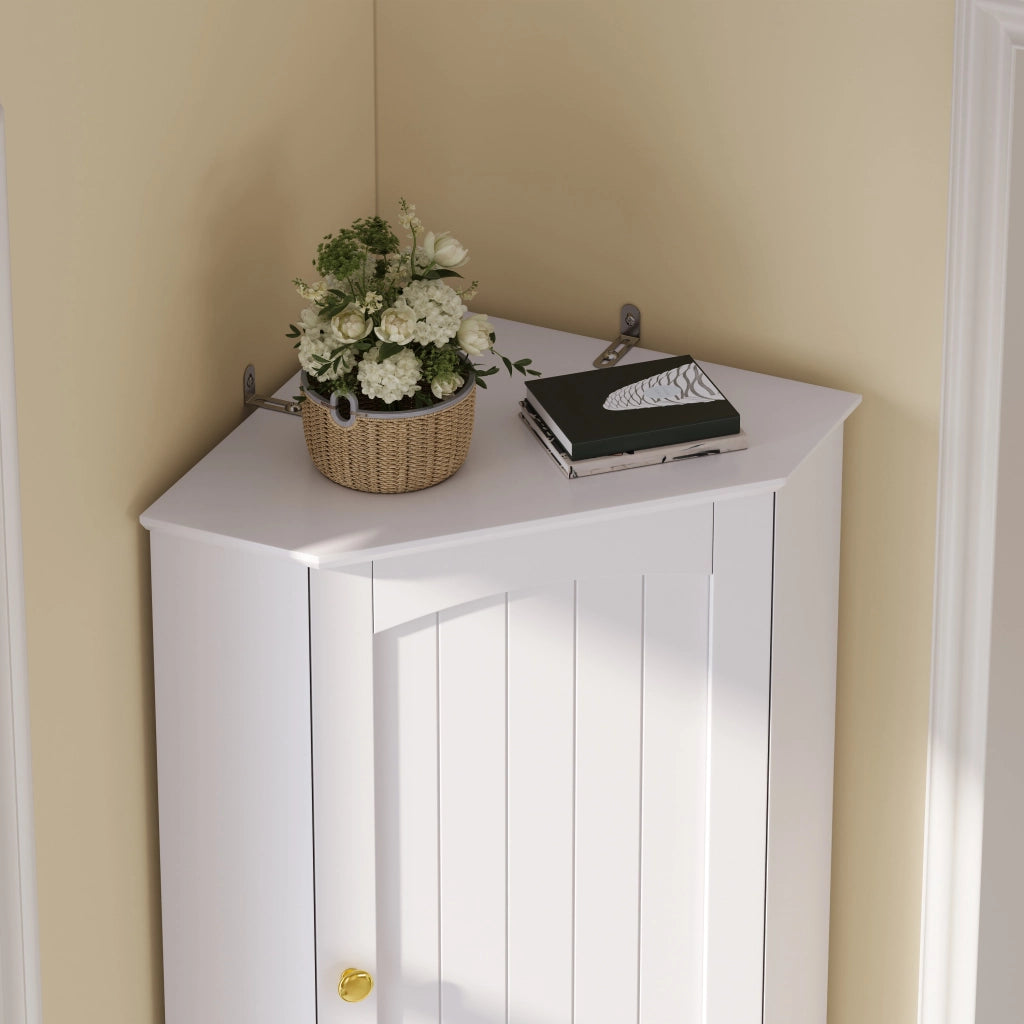 Armadio angolare con ripiani regolabili e 2 ante ad arco in MDF bianco per cucina e soggiorno 42 × 42 × 166 cm