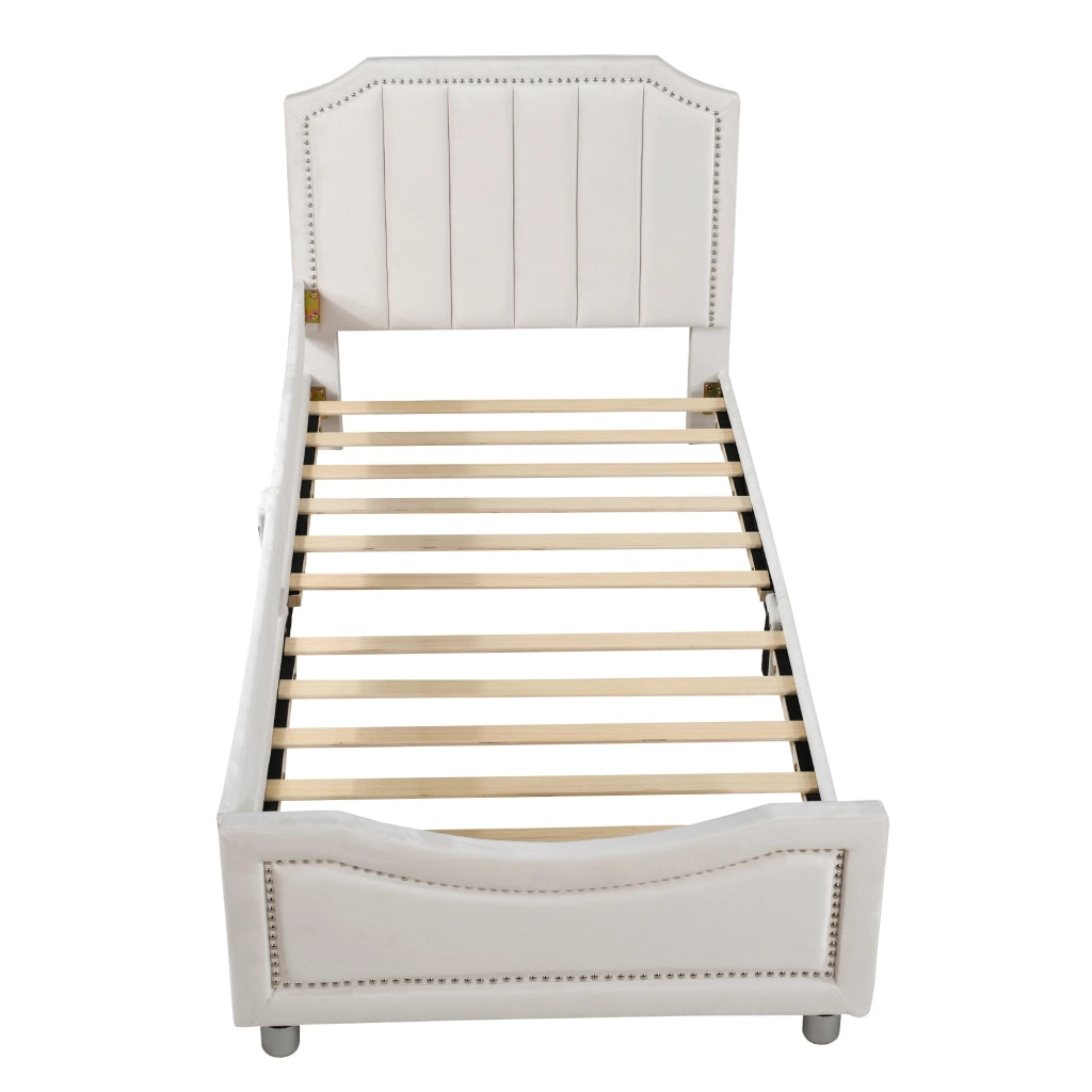 Letto imbottito per bambini 211x94;5 cm con schienale; utilizzabile come divano letto; flanella beige