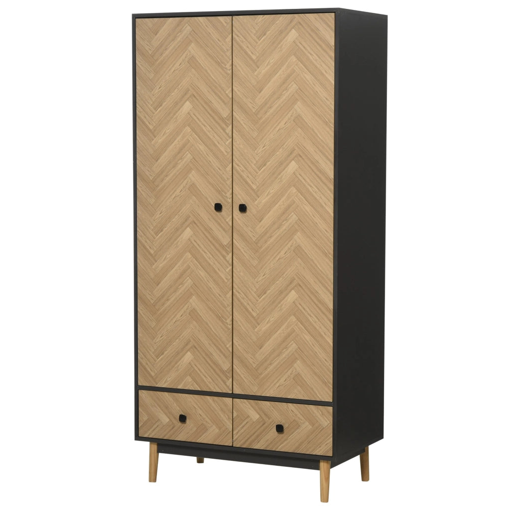 EasyComfort Armadio 2 Ante In Legno Con 4 Ripiani, 2 Cassetti e Appendiabiti, Grigio Scuro, 90x50x190 cm