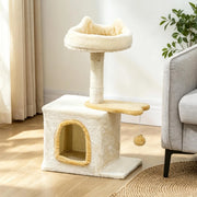 Albero per Gatti con Cuccia in Peluche e Tiragraffi in Sisal 40 x 30 x 72 cm Beige e Giallo per Interni