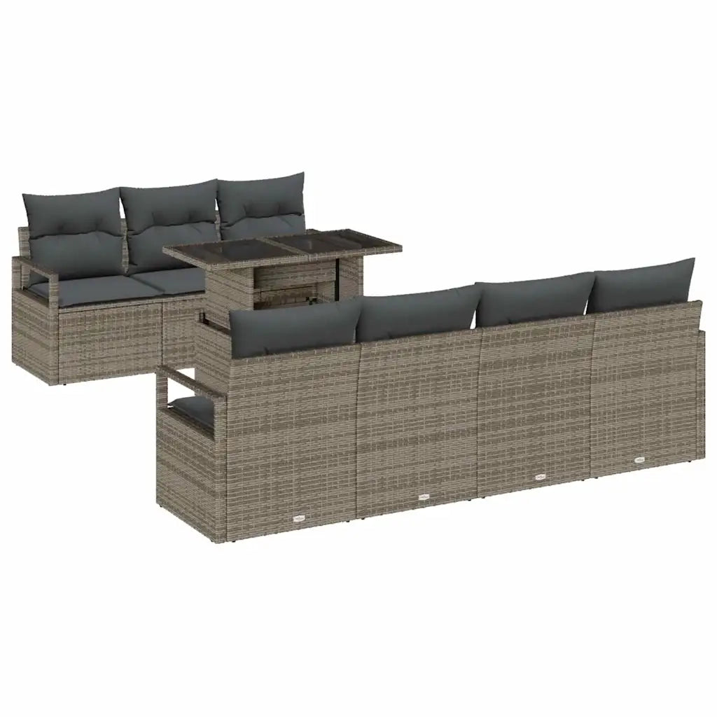 Set Divano da Giardino con cuscino 8 pcs Grigio Poly Rattan