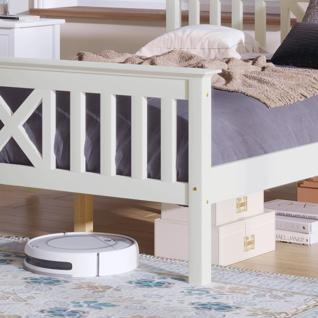 Letto Singolo in Pino Massello con Testiera e Doghe ¨C MINIMAL ¨C Bianco 90x200
