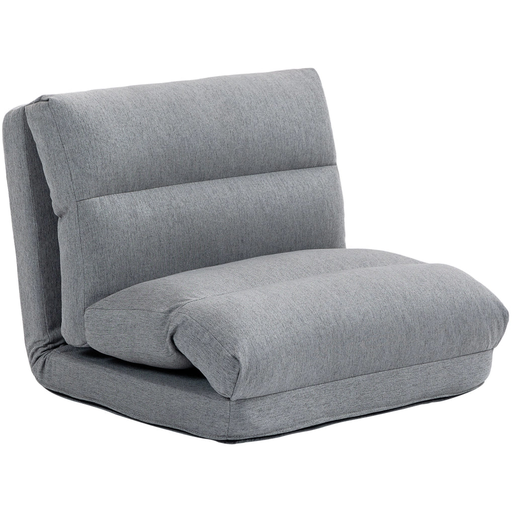 Sedia da Pavimento Pieghevole con Schienale Regolabile a 6 Posizioni, Imbottitura Spessa, Funzione Letto, Rivestimento in Tessuto Grigio 70x41x56 cm