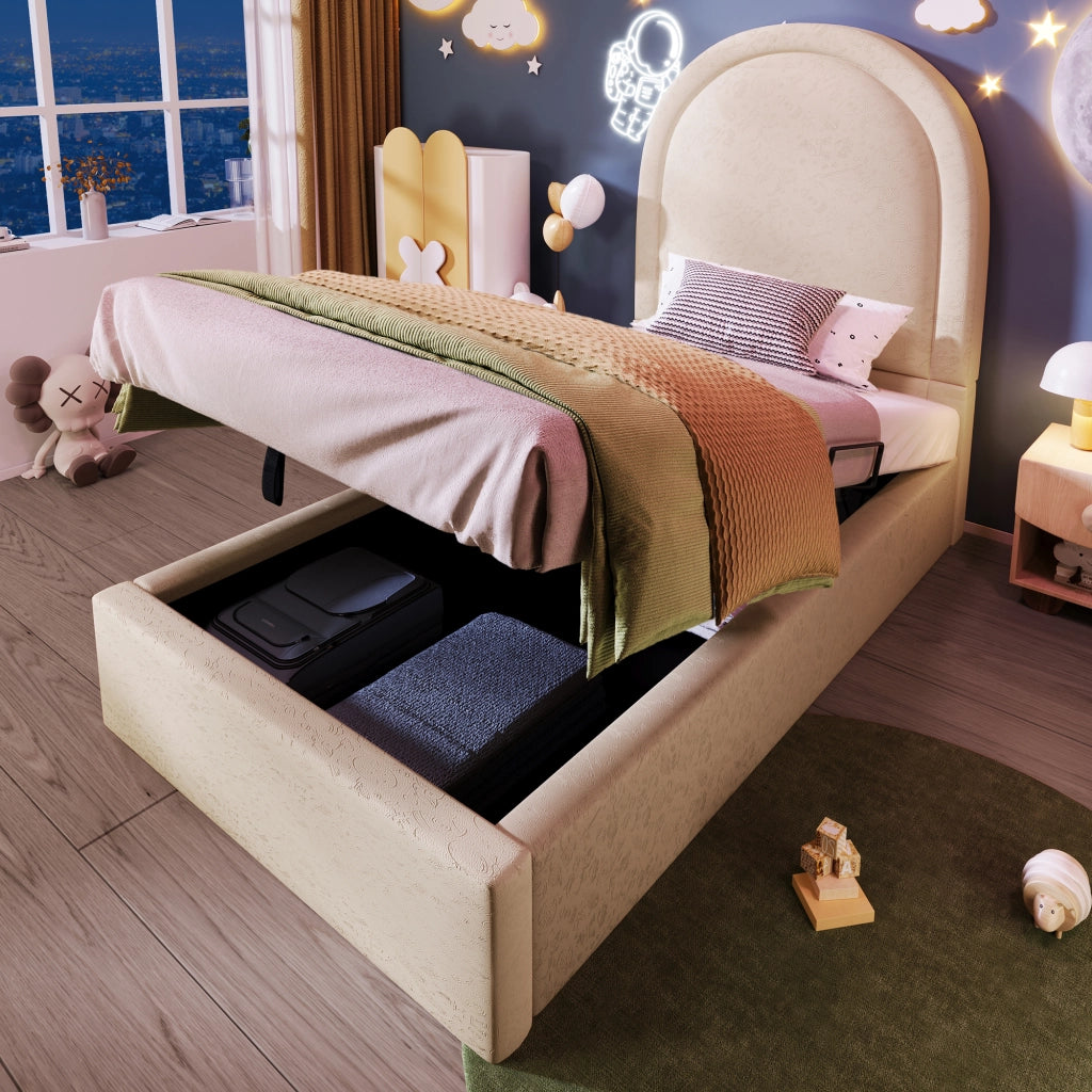 Letto singolo per bambini 90x190 cm beige con contenitore