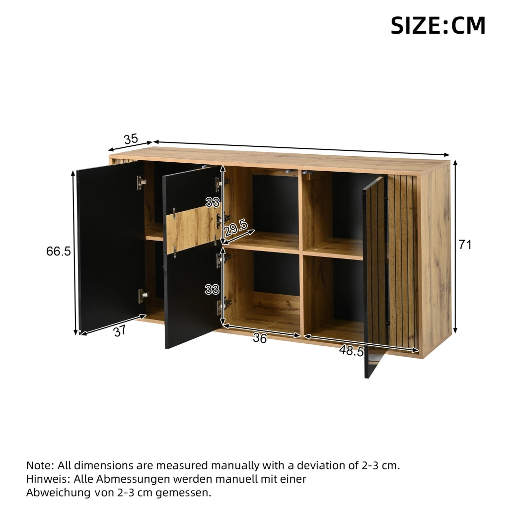 Madia 140x35x71 cm a 3 ante push-to-open nera e legno naturale HAVRYA