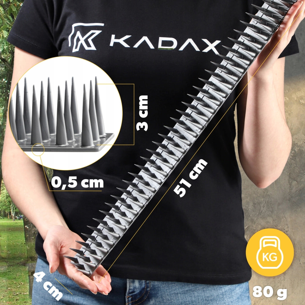 Punte anti-piccioni KADAX, 51 cm, in plastica densa e resistente, 48 pezzi