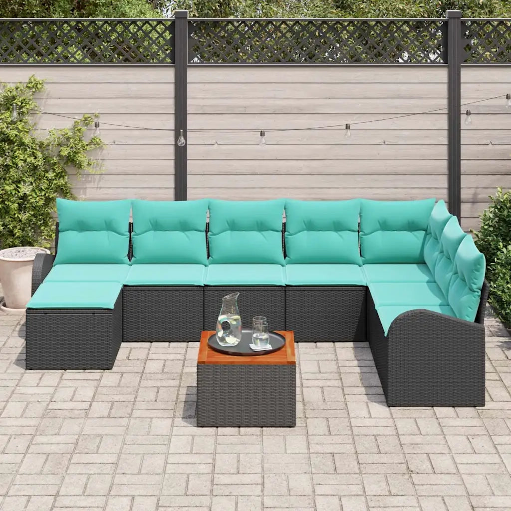 Set Divano da Giardino 9 pcs Nero e Turchese polyrattan 3356289