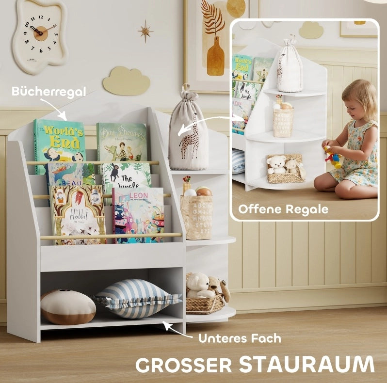 Libreria per bambini 80 x 30 x 79,7 cm in legno bianco, 7 vani salvaspazio