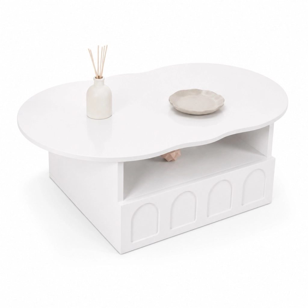 Tavolino da caff¨¨ a forma di nuvola con cassetto e vano aperto, bianco