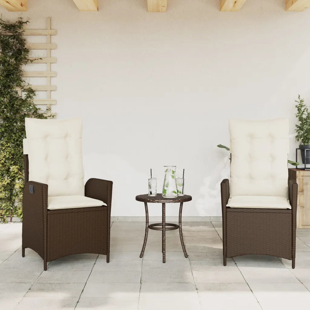 Set Bistrò 3 pz con Cuscini Marrone in Polyrattan 365274