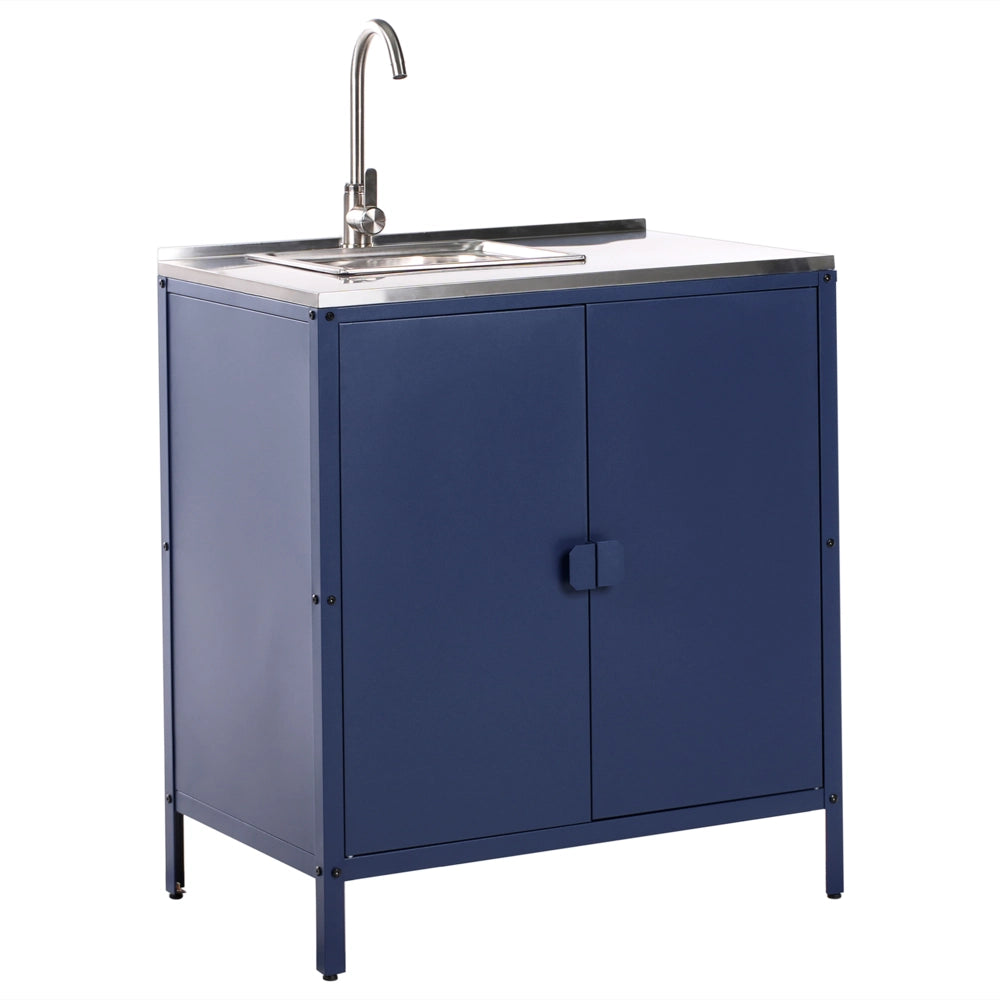 Set di cucina da esterno 2 elementi in acciaio inox blu 2 armadietto e lavello a leva cucina esterna