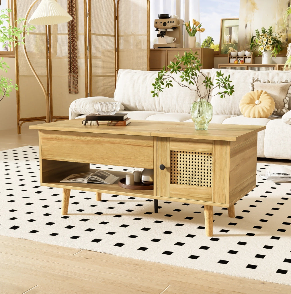 Tavolino da salotto con piano sollevabile 103x50 cm in legno e nero; con vano contenitore